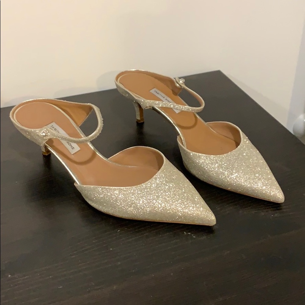 Tabitha Simmons Champagne Sparkle Kitten Heels